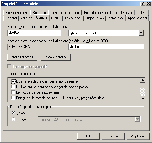 Fig4: Options de compte